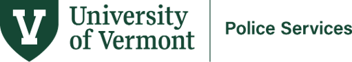 UVM Police Services Logo, with the name rendered in UVM Green and the green UVM shield logo with a white V at the left side.
