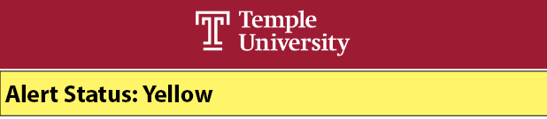 Temple University Logo banner, yellow bar beneath it with text, 